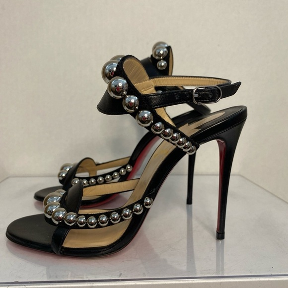 Christian Louboutin Galeria 100 Nappa Shiny Black & Silver Size 36 Pre-Owned - Picture 4 of 10